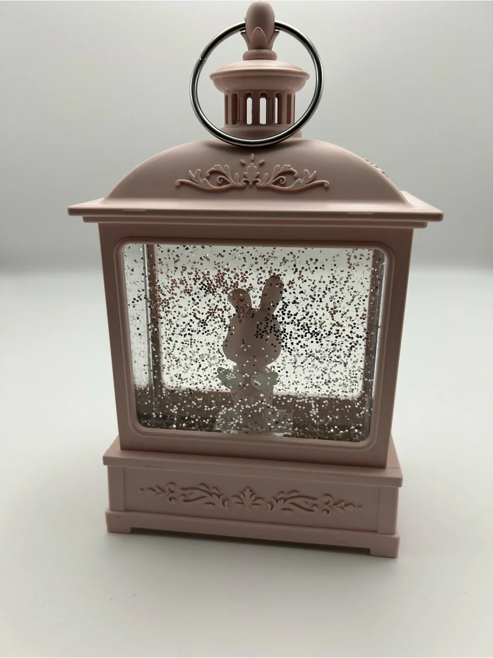 Pink Decorative Bunny Lantern Snow Globe - Home Accent
